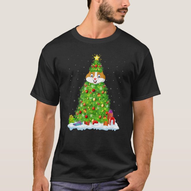 Xmas Decorations Lights Santa Hamster Christmas Tr T-Shirt (Front)