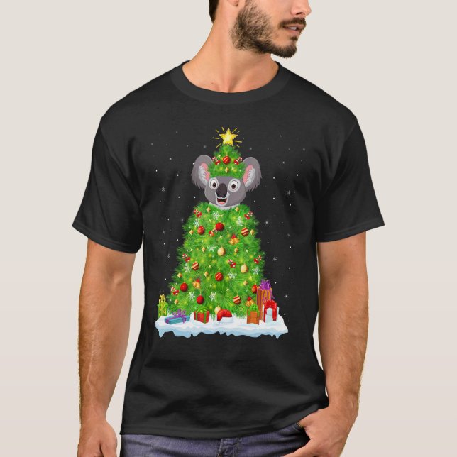 Xmas Decorations Lights Santa Koala Christmas Tree T-Shirt (Front)