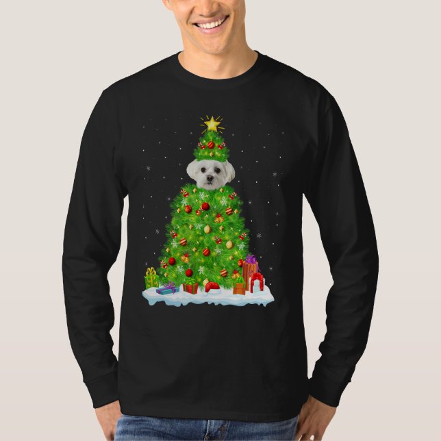 Xmas Decorations Lights Santa Maltese Dog Christma T-Shirt (Front)