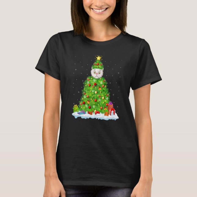 Xmas Decorations Lights Santa Persian Cat Christma T-Shirt (Front)