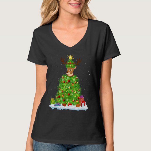 Xmas Decorations Lights Santa Reindeer Christmas T T-Shirt (Front)