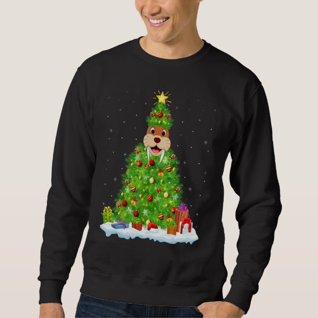 Xmas Decorations Lights Santa Walrus Christmas Tre Sweatshirt (Front)