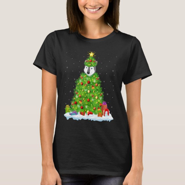 Xmas Decorations Lights Santa Wolf Christmas Tree T-Shirt (Front)