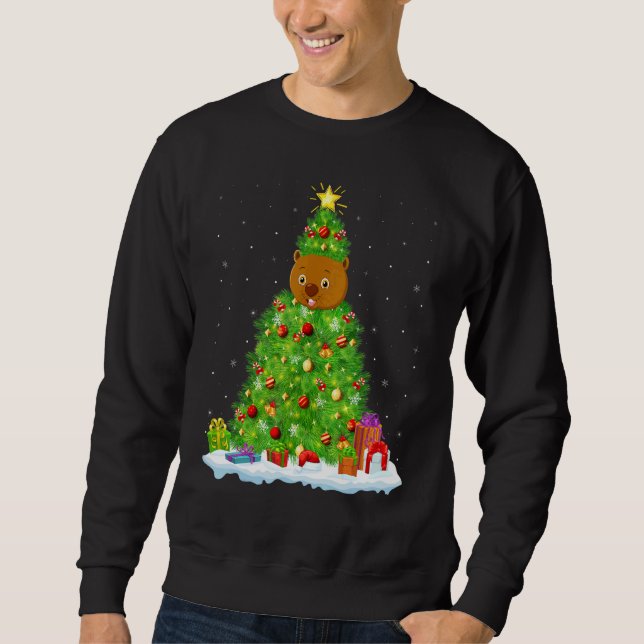 Xmas Decorations Lights Santa Wombat Christmas Tre Sweatshirt (Front)