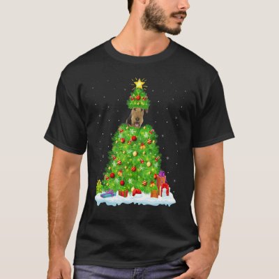 Xmas Decorations Santa Airedale Terrier Dog Christ T-Shirt