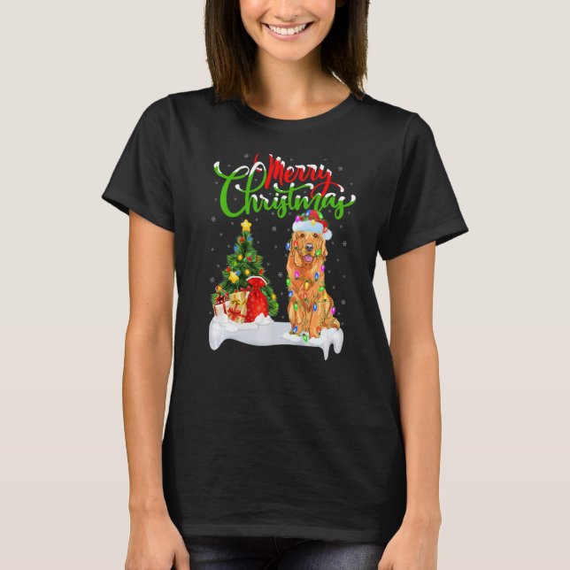 Xmas Decorations Santa Golden Retriever Dog Christ T-Shirt (Front)