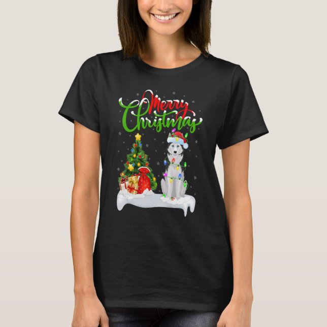 Xmas Decorations Santa Siberian Husky Dog Christma T-Shirt (Front)