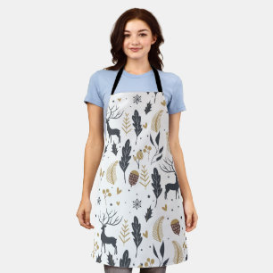 Xmas Deer and Leaves Joyful Greetings Collection Apron