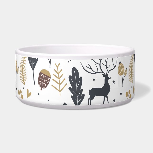 Xmas Deer and Leaves Joyful Greetings Collection Bowl (Front)