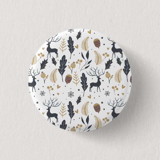 Xmas Deer and Leaves Joyful Greetings Collection Button (Front)