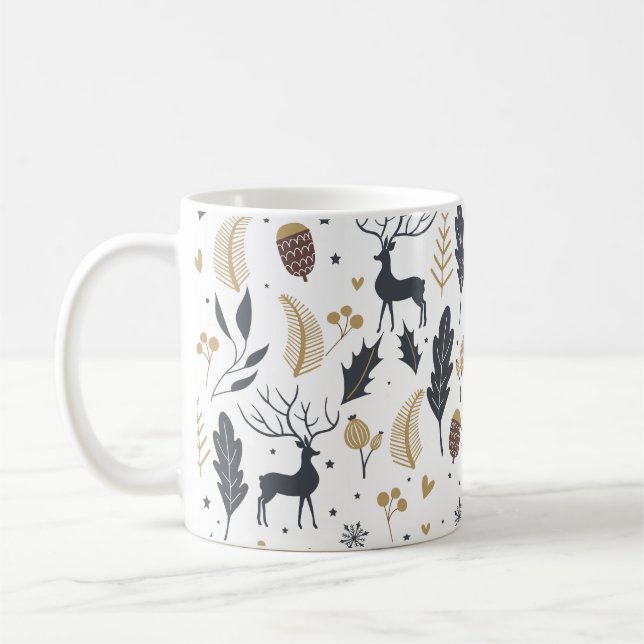 Xmas Deer and Leaves Joyful Greetings Collection Coffee Mug (Left)