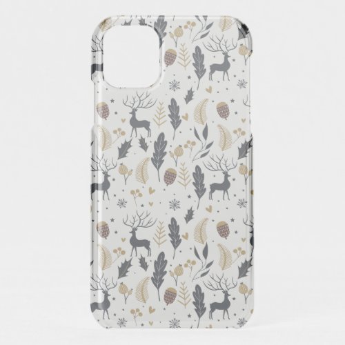 Xmas Deer and Leaves Joyful Greetings Collection iPhone 11 Case