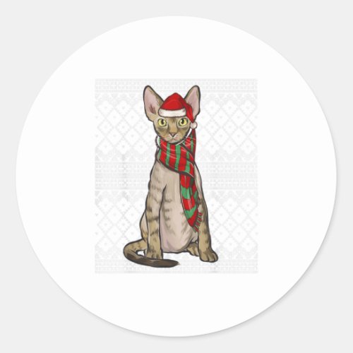 Xmas Devon Rex Cat Santa Claus Hat Ugly Classic Round Sticker