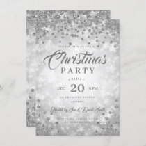 Xmas Dinner Party Silver Winter Diamonds Glitter  Invitation