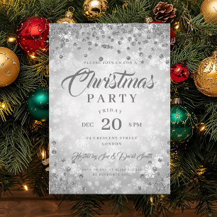 Xmas Dinner Party Silver Winter Diamonds Glitter Invitation