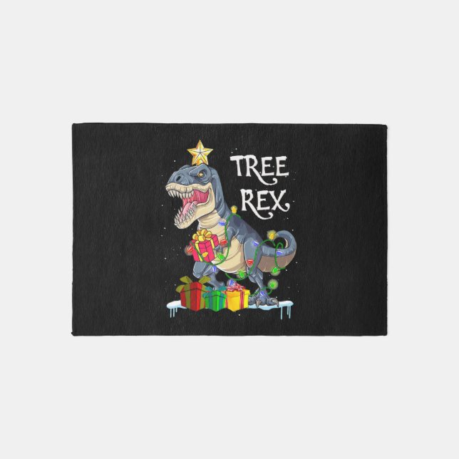 Xmas Dinosaur Tree Rex   Rug (Front)