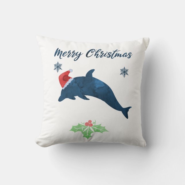 Xmas Dolphin Throw Pillow (Front)