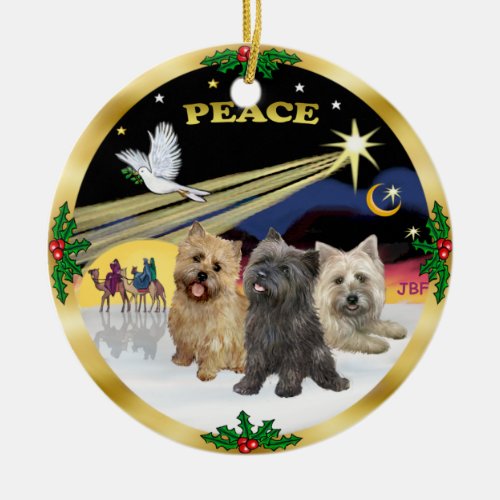 Xmas Dove _ Three Cairn Terriers Ceramic Ornament