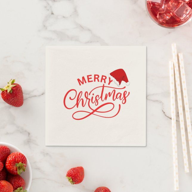 Xmas elegant calligraphy text  santa hat party napkins (Insitu)