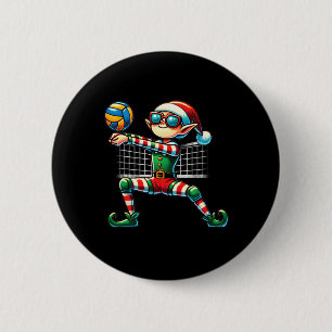 Xmas Elf Playing Volleyball Lovers Boys Girls Kids Button
