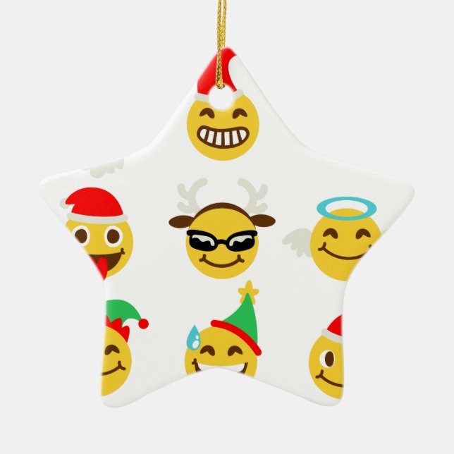 xmas emoji happy faces ceramic ornament (Front)