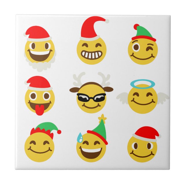 xmas emoji happy faces ceramic tile (Front)