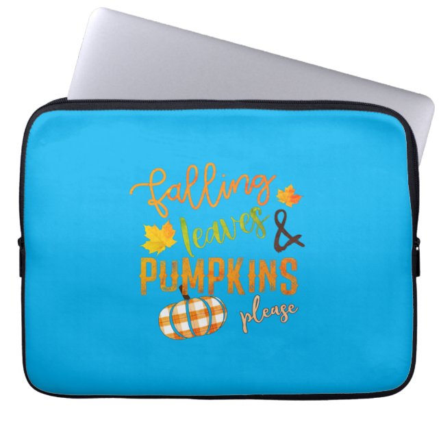 Xmas Falling Leaves & Pumpkins Please Thanksgiving Laptop Sleeve (Front)