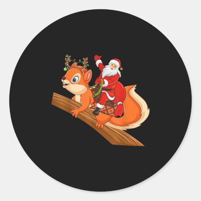 Xmas Family Matching Funny Santa Riding Squirrel C Classic Round Sticker (Front)