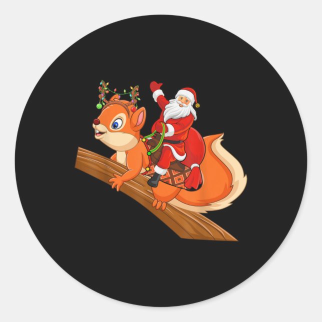 Xmas Family Matching Funny Santa Riding Squirrel C Classic Round Sticker (Front)