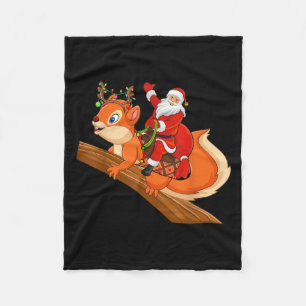 Xmas Family Matching Funny Santa Riding Squirrel C Fleece Blanket