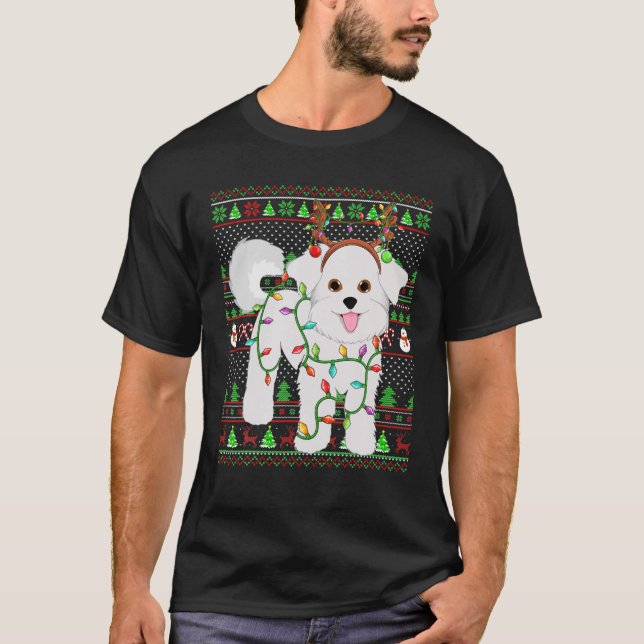 Xmas Family Matching Reindeer Ugly Bichon Frise Ch T-Shirt (Front)