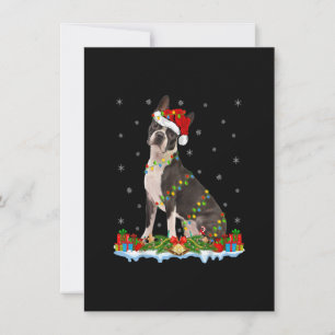 Xmas Family Matching Santa Hat Boston Terrier Dog Invitation