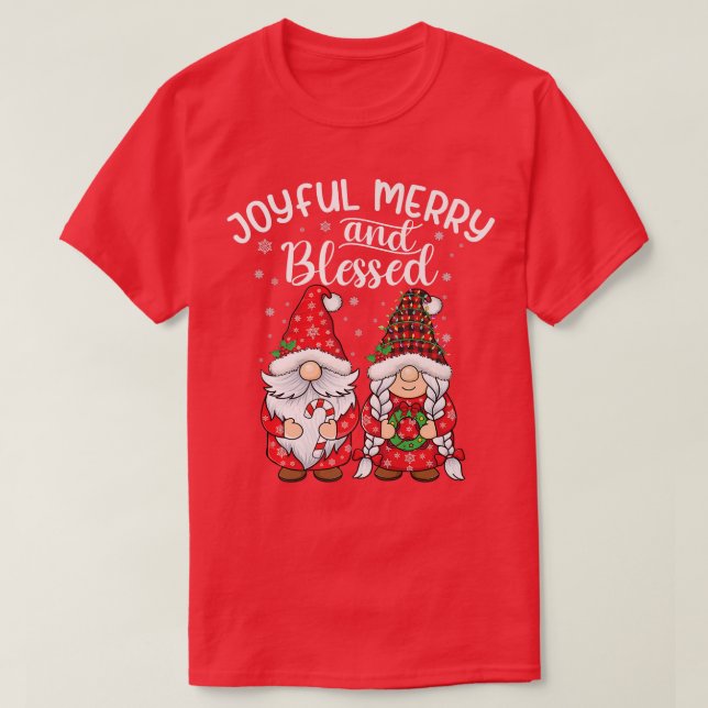 Xmas family Pajamas check red plaid Christmas gnom T-Shirt (Design Front)