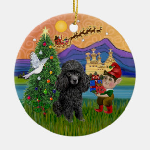 Xmas Fantasy - Black Min. or Toy Poodle Ceramic Ornament