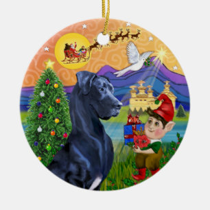 Xmas Fantasy* - Blue Great Dane (natural ears) Ceramic Ornament