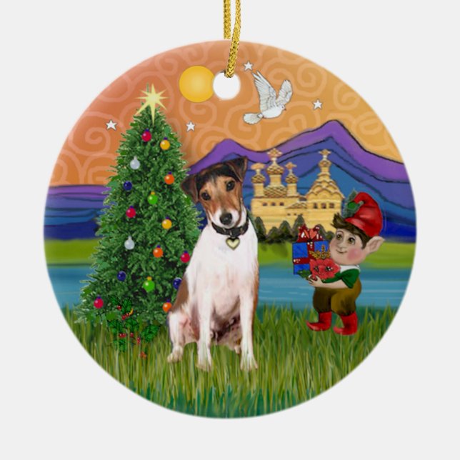 Xmas Fantasy - Jack Russell Terrier Ceramic Ornament (Front)