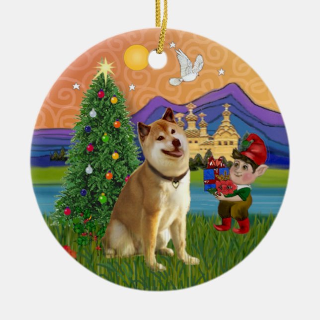 Xmas Fantasy - Shiba Inu Ceramic Ornament (Front)