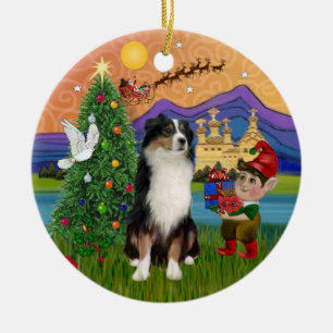 Xmas Fantasy - Tri Australian Shepherd Ceramic Ornament
