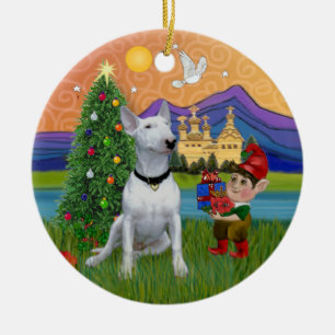 Xmas Fantasy - White Bull Terrier (P) Ceramic Ornament