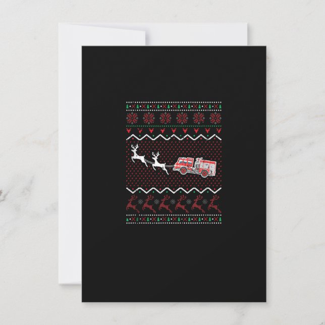 Xmas Firefighter Fire Truck Ugly Christmas Invitation (Front)