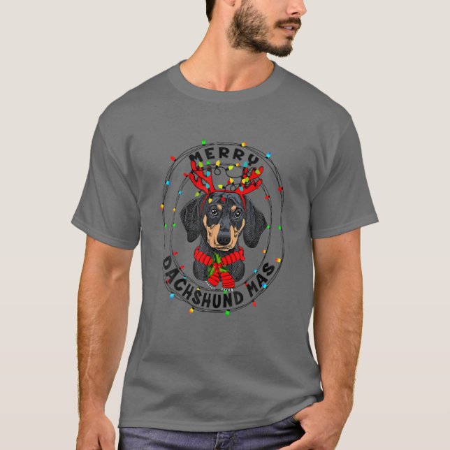 Xmas Funny Merry Dachshundmas Cute Dachshund Reind T-Shirt (Front)