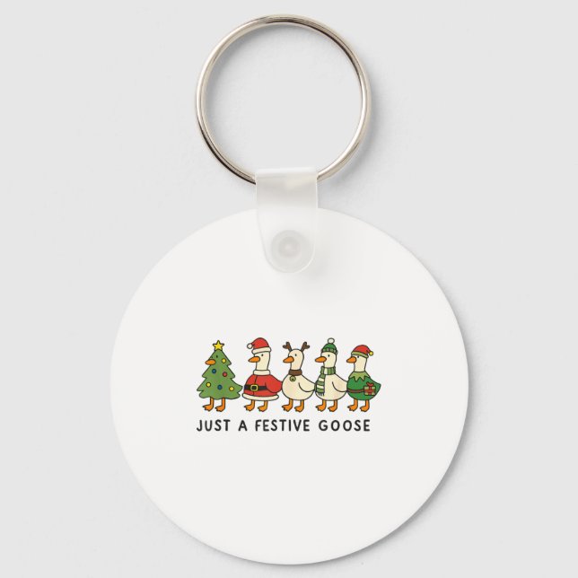 Xmas Funny Silly Goose Christmas Pjs Just A Festiv Keychain (Front)