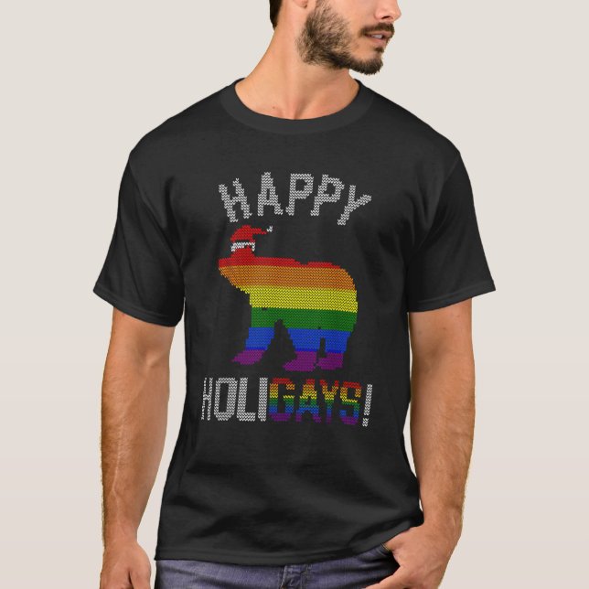 Xmas Gay Bear Shirt Gay Dad Couple Ugly Christmas  (Front)