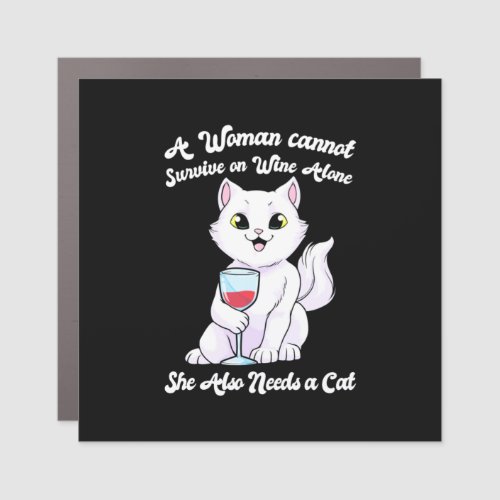 Xmas Gift  A Woman Survives On Wine And Cat Car Magnet
