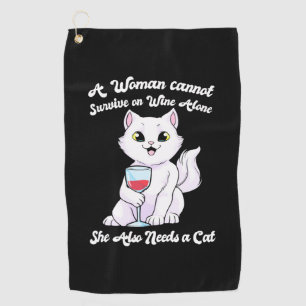 Xmas Gift A Woman Survives On Wine And Cat Golf Towel