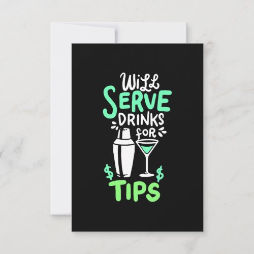 Xmas Gift  Bartender Will Serve Drinks For Tips RSVP Card