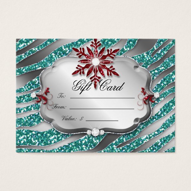 Xmas Gift Card Jewelry Zebra Teal Blue Red (Front)