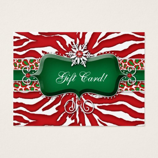Customizable Xmas Gift Card Zebra Leopard Snowflake Business Card Template