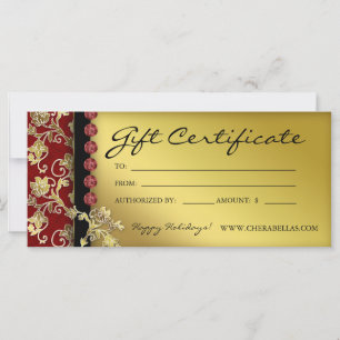 Xmas Gift Certificates Salon Spa Gold Red Floral