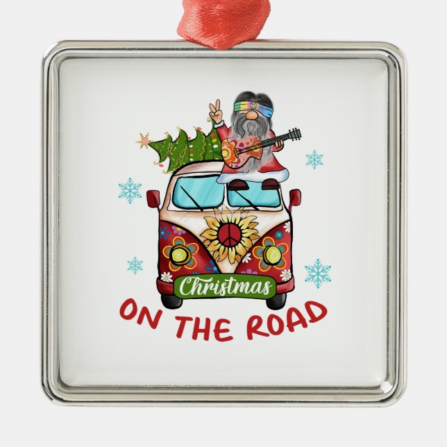 Xmas Gift Christmas On The Road Metal Ornament (Front)